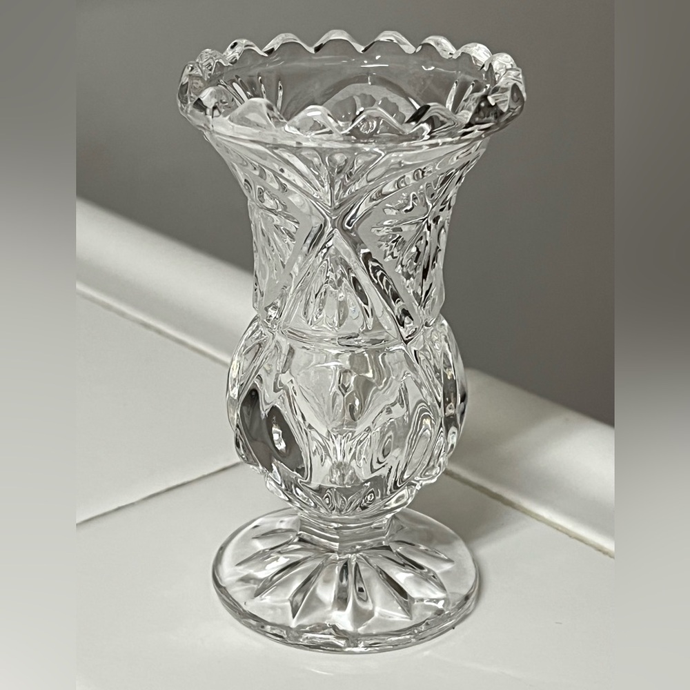 VTG Kristal Zajecar Yugoslavia Lead Crystal Clear Glass Footed Bud Vase 4.2 in